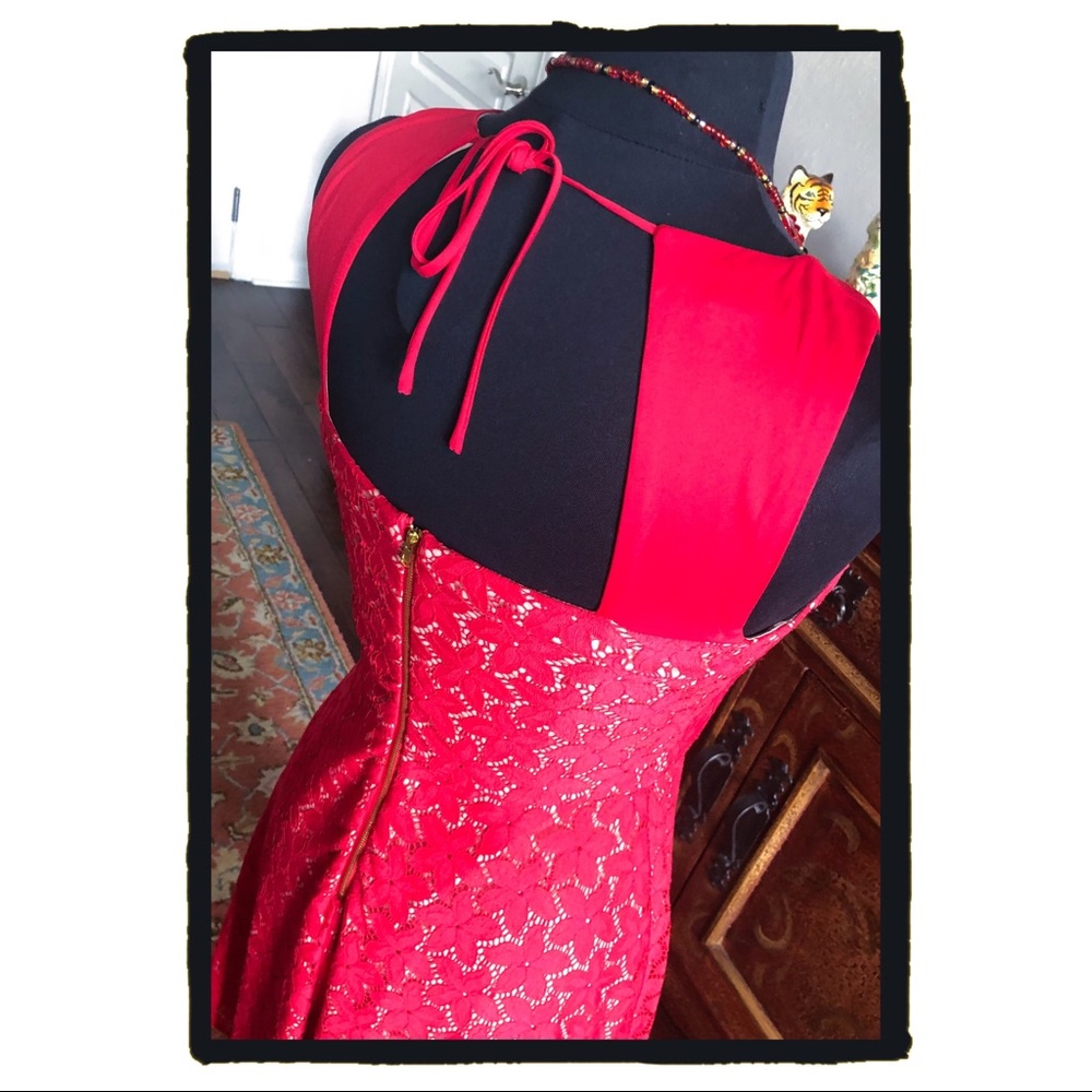 Red Lace MUSE Fit n' Flare Sundress W Tie-back 🌹 - Picture 4 of 8